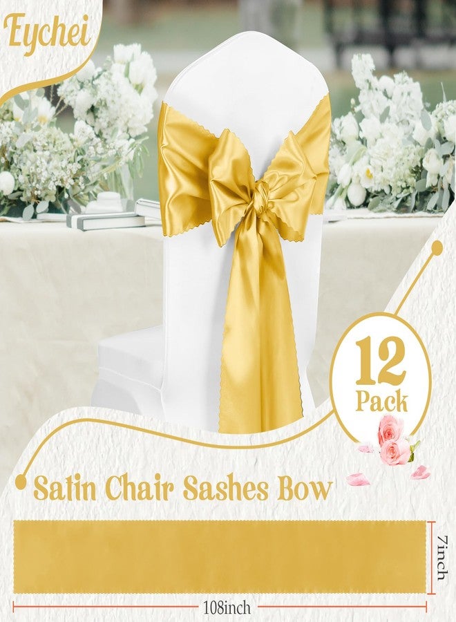 Eychei 12pcs Gold Satin Chair Sashes & Bows, 7x108in Chair Bow Ties for Wedding, Party, Banquet, Restaurant, Hotel Events - Image 2